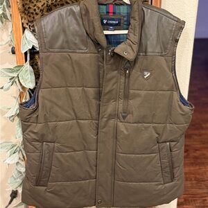 Daniel Cremieux Quilted Olive Brown Vest with Leather Trim